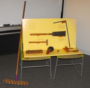 display of carpentry tools and karesansui rake