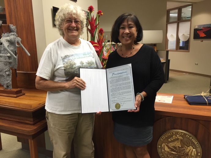 Char presents the 2016 public gardens proclamation to K.T.